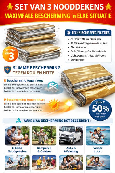 3 NOOD DEKEN Noodeken, Reddingsdeken, veiligheidsdeken Nooddeken Reddings deken Isolatiedeken – Zilver, Goudkleurig