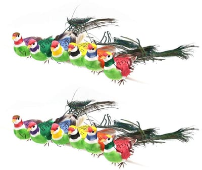 Dailygoods- Vogelknutselornament 12 Stuks - Kunstmatig Gevederde Schuimpau - Tuindecoratie - DIY Vogels - Flexibele Draad - 25 cm - Decoratievogels