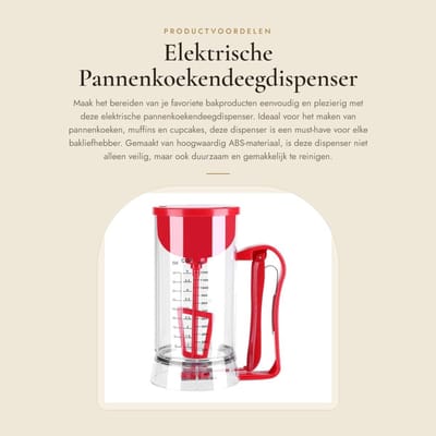 Dailygoods - Elektrische Pannenkoekendeegdispenser - Deegmixer en Doseerder - 1200 ml - Voor Cupcakes en Muffins - Veilig en Duurzaam - Geschikt voor...