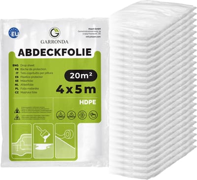 Garronda – 24-Pack - Schilderfolie 4x5m - Transparant HDPE - Afdekfolie Voor Renovatie - Stofbeschermfolie Bij Verhuizing – Bouwfolie - Afdekzeil Voor Meubel & Vloerbescherming - Scheurvaste Folie - GD-0166