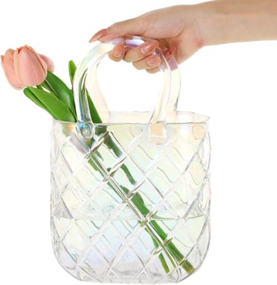 Glazen Handtas Vaas - Portemonnee Vaas - Bloemen Schikken - Uniek Handtas Ontwerp - 28 x 13 x 10 cm