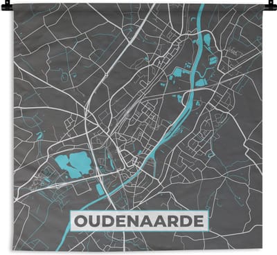 Wandkleed - Wanddoek - Stadskaart – Grijs - Kaart – Oudenaarde – België – Plattegrond - 180x180 cm - Wandtapijt