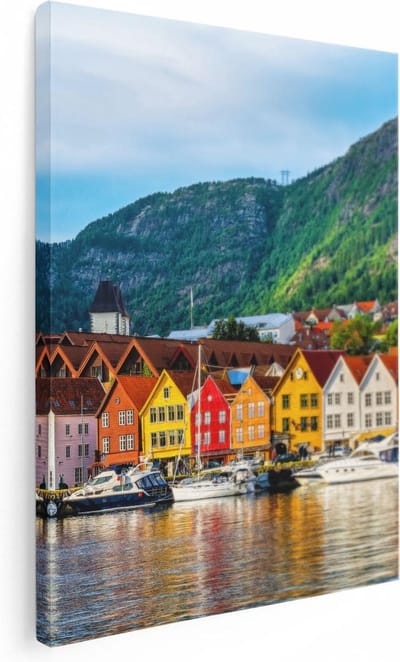 Artaza Canvas Schilderij Haven Bergen - 30x40 cm - Klein - Wanddecoratie Zeilboot - Muurdecoratie Skyline - Kamer Accessoires