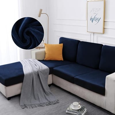 1 stuks Velours Sofa Zitkussenhoes Voor Woonkamer Stretch Wasbaar Afneembaar Beschermhoes Effen Kleur Pluche Bank Beschermhoes 1R 50-70cm black