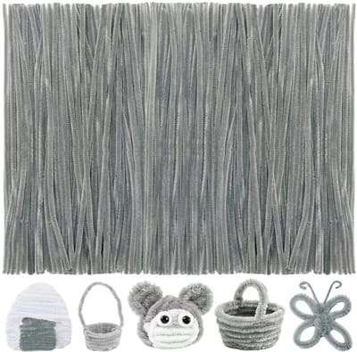 Fako Bijoux - 100 Zilvergrijze Pijpenragers - Set van 100 Stuks Chenille Draden - Zilvergrijs - 30 cm Lang - Knutselen - DIY - Hobby - Chenille Draad – Flexibele Pijpenragers - Kinderen en Volwassenen - 100 Stuks