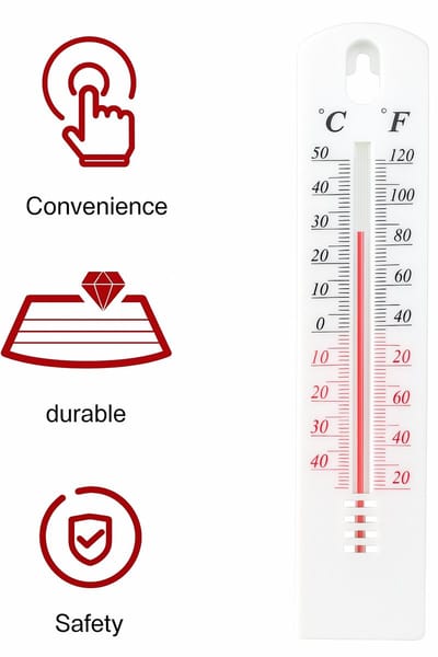 Thermometer I Binnen/Buiten Thermometer I Kunststof I Celcius & Fahrenheit I Incl. Ophanghaak I 19.5 cm I Wit