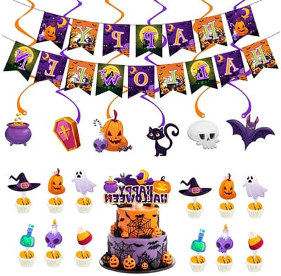 Halloween Versiering Set - Feestdecoratie - Feestelijke Sfeer - Uniek Ontwerp - 20 Stuks - Oranje Paars
