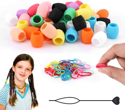 Kleurige Siliconen Haarparels voor Vlechten, Inclusief Rubber Bands en Beadnaald - 50 Stuks Haaraccessoires voor Kinderen en Vrouwen