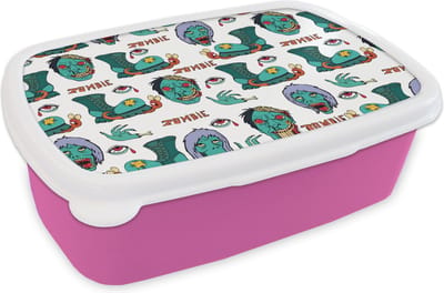 Broodtrommel Roze - Lunchbox - Brooddoos - Tiener - Zombie - Schoenen - Patronen - 18x12x6 cm - Kinderen - Meisje