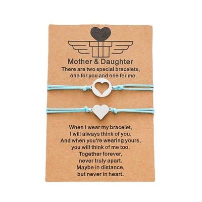 Moeder Dochter Armband voor 2 met Hartjes - Zilverkleurig met Blauwe Bandjes - Moeder Dochter Sieraden Cadeau - Pax Amare