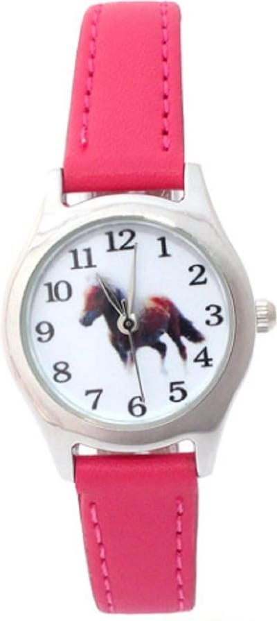Pony / paarden horloge - donker roze - 20 mm - I-deLuxe verpakking