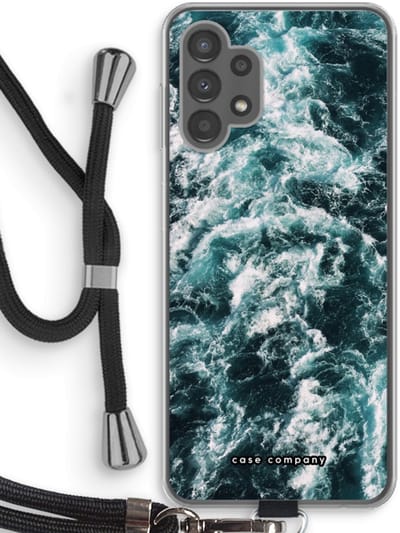 Case Company® - Hoesje met koord geschikt voor Samsung Galaxy A13 4G hoesje met Koord - Zee golf - Telefoonhoesje met Zwart Koord - Bescherming aan alle Kanten en Over de Schermrand
