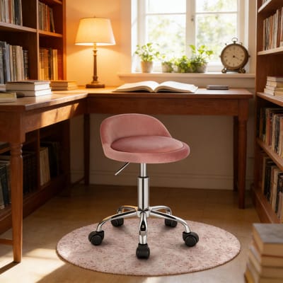 Roze fluwelen bureaustoel - Thuiswerkplek en slaapkamer - Make-up stoel met rugleuning - Verchroomd metaal en zacht fluweel - Roze