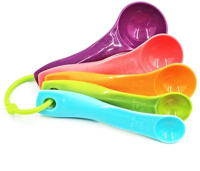 Dailygoods- Maatlepelset 5-delig - Maatlepels voor vloeistoffen/vaste stoffen - Maatcups - Maatlepels RVS - Kleurige maatlepels - Inclusief lepel 15 ml