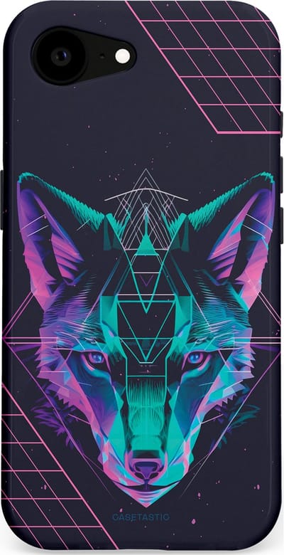 Casetastic hoesje geschikt voor Apple iPhone 16e / Apple iPhone 17e - MagSafe - Dubbellaagse bescherming - Neon Wolf - Fashion Case - Donkerblauw