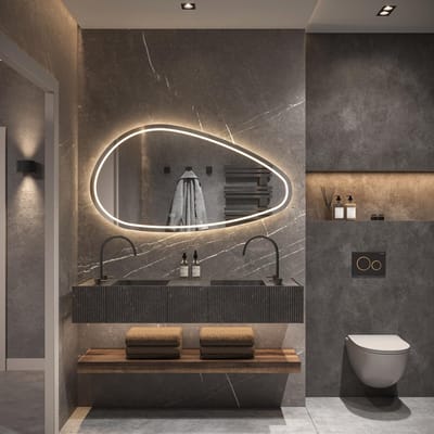 HIPP Design Phantom Organische LED spiegel - 100 x 65 cm - Directe en Indirecte LED - Spiegelverwarming - Kleurenwissel - Touch Dimmer