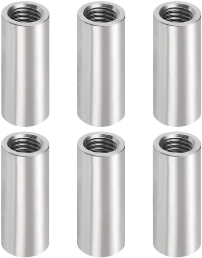 Dailygoods - HhBdy 6 stuks M8 x 30 mm ronde schroefdraadmoffen, verbindingsmoeren roestvrij staal 304, inschroefmoeren M8, verlengde uitvoering, afstandsmoffen voor meubelmontage, machinebouw, bouw en