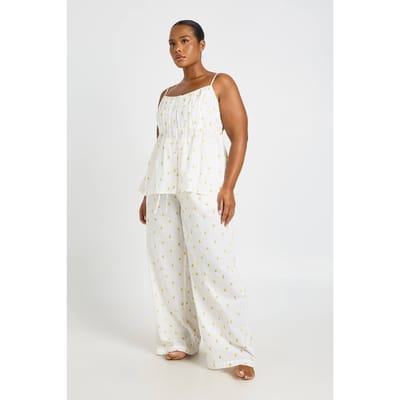 boohoo Dames Plus Wafel Citroenprint Babydoll Pyjama Top | White | Maat: 16