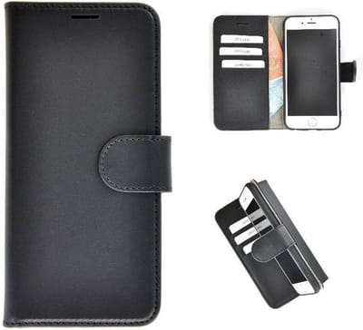 Pearlycase Echt Leer Wallet Bookcase Geschikt voor iPhone 8 Hoesje Zwart Leder