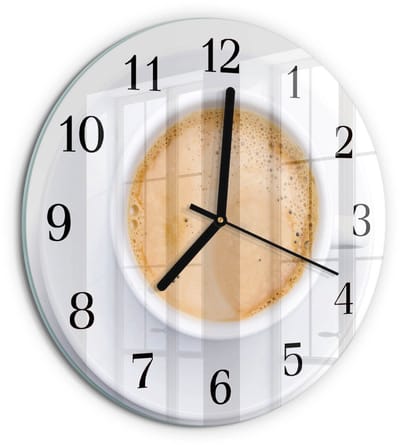 Tulup Wandklok - Kopje koffie Gekleurde Glazen Klok - 30fi cm - Beige Glazen Klok Met Print - Zwarte Handen - Ronde Wandklok - Moderne Wandklok Glas - Wandklok Glas Decoratie