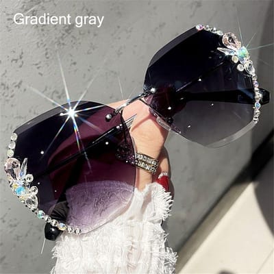 Nieuwe Mode Dames Brillen UV400 Gegradueerde Dames Zonnebrillen Strass Zonnebrillen Randloze Zonnebrillen