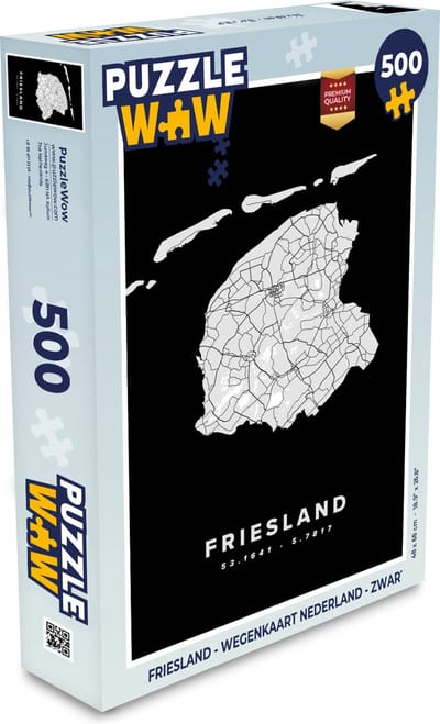 Puzzel Friesland - Wegenkaart Nederland - Zwart - Legpuzzel - Puzzel 500 stukjes