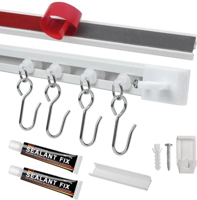 Dailygoods- Gordijnrail Uitschuifbaar - Gordijnrail Zonder Boren - Plafondmontage - Metalen Haken - 20 Rollen - Duurzaam Ontwerp - Gordijnroede