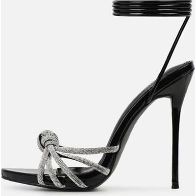 Zomer Zwart Hoge Hakken Sandalen Dames Mode Peep Toe Kristal Smalle Band Stiletto Pumps Enkel Vetersluiting Feest Jurk Schoenen 41 zwart