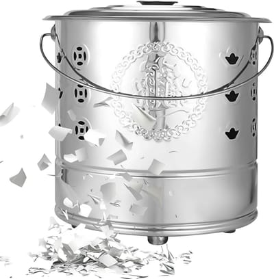Brandvat RVS - Vuurton Ceremonie - Buiten Verbranden - Met Deksel Draaggreep - 26 x 26 x 29 cm - Zilver