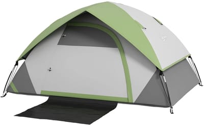 Koepeltent - Familietent 2 persoons - Lichtgewicht, stabiele, waterdichte - Met deur en raam - Grijs en groen