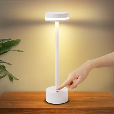 NETTLIFE Tafellamp LED - Accu - wit - Draadloos Nachtlamp - Touch Dimbaar - 31.5cm - USB Oplaadbare - voor Slaapkamer | Eetkamer | Kantoor | Woonkamer
