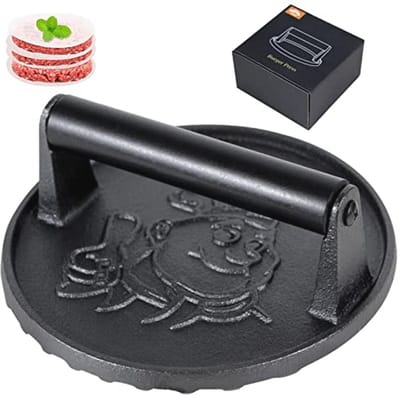 Heavy Duty Smash Burger Press met Hitte Isolatie Handgreep - 7 Inch Gietijzeren Hamburger Druk voor Bakplaat