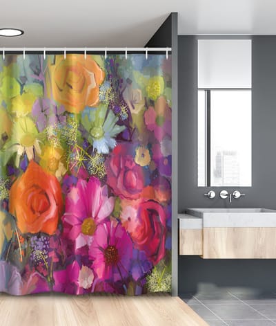 New Bed, Bloemendessin Margrieten Pioen Roos, Douchegordijn Badkamer Decor Set met Haakjes, 120 cm B 180 cm L