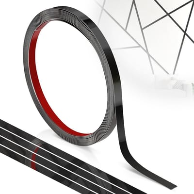 Zelfklevende RVS Wandlijst 1 x 5 m Flexibele Decoratieve Moulding met Spiegel Effect voor Meubel- en Wanddecoratie, Zwart