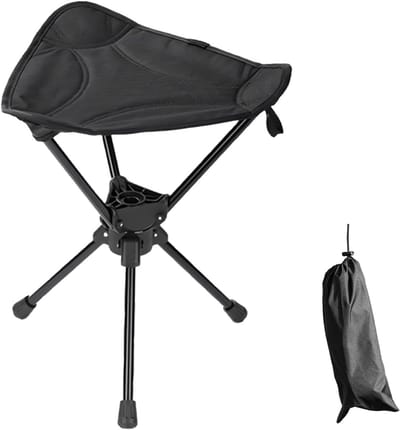 Ulisem - Campingkruk - Lichtgewicht opvouwbare stoel - Eenvoudige montage zonder gereedschap - 600D Oxford met coating - Aluminium frame met elastische koorden - Inclusief opbergtas - Geschikt voor camping en strand - Zwart