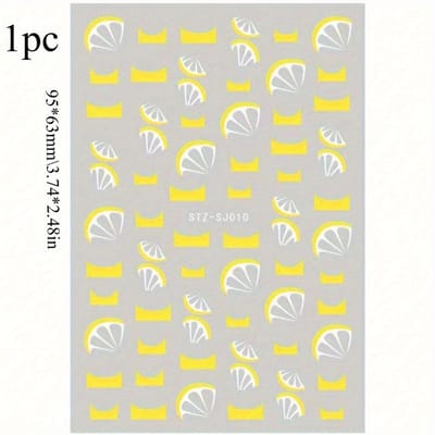 1 st Zomer Citroen Nagels Stickers - 3D Zelfklevende Fruit Ontwerp Decals voor DIY Manicure, Nagellak Geel & Wit Citroenschijfje Patroon DIY Nagellak | citroen