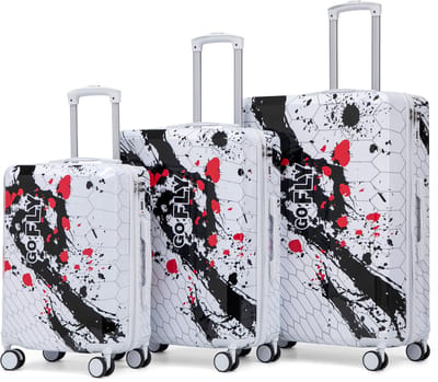 MODFU - 3-Delige Kofferset - Patroonprint En Cijferslot - Moderne Uitstraling - Voor Reizen - PC - Zwart - 20/24/28 Inch