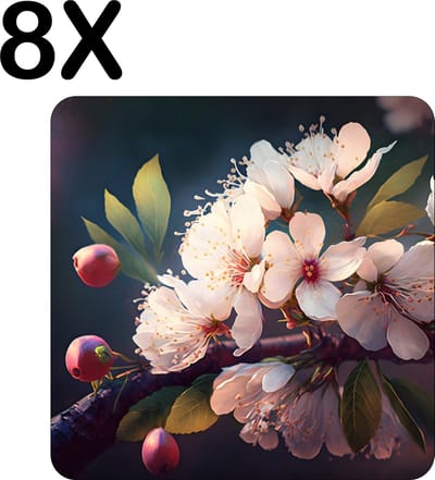 Luxe Placemat - Kersen Bloesem met Mooie Lichtinval - Set van 8 Placemats - 50x50 cm - 2 mm dik Vinyl - Anti Slip - Afneembaar