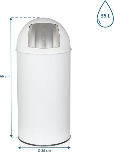 prullenbak klein push wit 35L retro afvalbak met push-klep