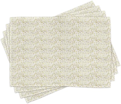 ABAKUHAUS Kerst-placemats, Oudjaarsavond-doodle-stijl, dwarrelende sterren en sneeuwvlokken, tafeldecoratie van kleurvast stof voor eetkamer en keuken, Geel en sepia