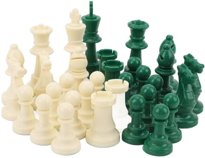 Dailygoods- Schaakstukken Gewogen - 32 Stuks Set - Duurzaam PP Plastic - Stabiliteit - Geschikt voor Beginners en Gevorderden - Elegante Groene/Witte Kleur - Schaakset