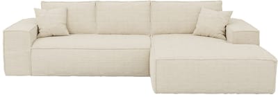 Vente-unique Express-hoekslaapbank met hoek rechts van beige ribfluweel - Bed 140 cm - Matras 13 cm met vormgeheugen - AMELIA