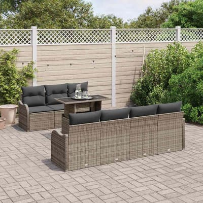 vidaXL - Tuinbank - Set - 8 - st - 7-Aantal - zitplaatsen - Grijs - Poly - Riet