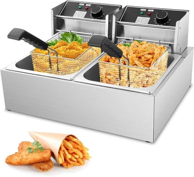 KAD® Frituurpan - Professionele Grote Frituurpan RVS - Dubbele Frituurpan 20L - Zilver - 44cm x 55cm x 31cm