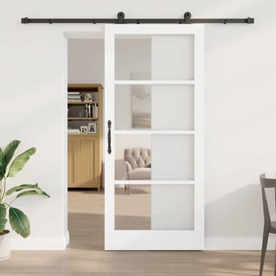 vidaXL - Schuifdeur - ORKDAL - Wit - 93 - x - 211 - cm - Massief - grenenhout - en - glas