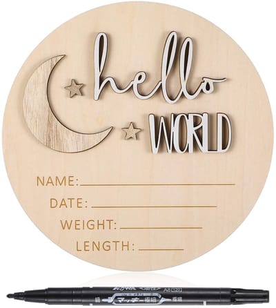 Dailygoods- Aankondigingsbord Hout - Baby Aankondiging - Naambordje Voordeur - Kinderen - Decoratie - 3D-letters "Hallo" en "Wereld