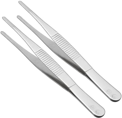 Dailygoods- Pincet 12,5 cm - Roestvrijstalen Pincet - Rechte Stompe Pincet - Gekartelde Tips - Multifunctioneel Gereedschap - Duurzaam en Veilig - Keukentang