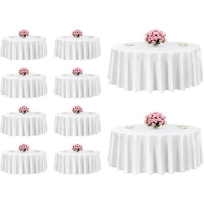 VEVOR 10 Stuks Ronde Tafelkleden, 3048 mm, Kreukvrij Tafelkleedbeschermer, Machinewasbaar Polyester Tafelkleed voor Feesten, Bruiloften, Banketten En Formele Evenementen, Wit
