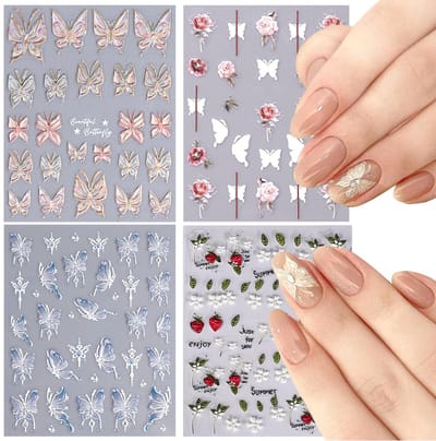 Allecto - 3D Nagelstickers - Vlinders en Bloemen - Zelfklevende Nail Art - Decoratie voor Nagels - Creatieve Accessoires - Geschikt voor Elke Geleg...