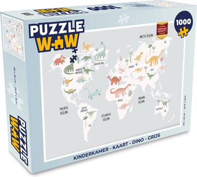 Puzzel Kinderkamer - Kaart - Dino - Grijs - Legpuzzel - Puzzel 1000 stukjes volwassenen